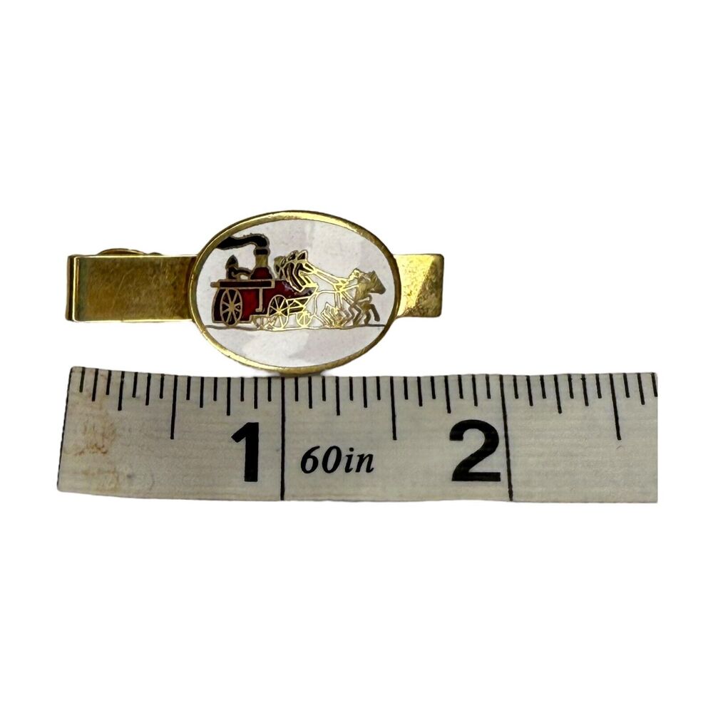 Vintage Anson Tie Clip Gold-Tone Oval Horse Carriage Steam Engine Design - Picture 7 of 7